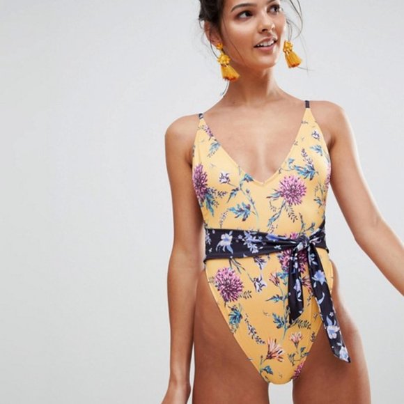 yellow high leg swimsuit